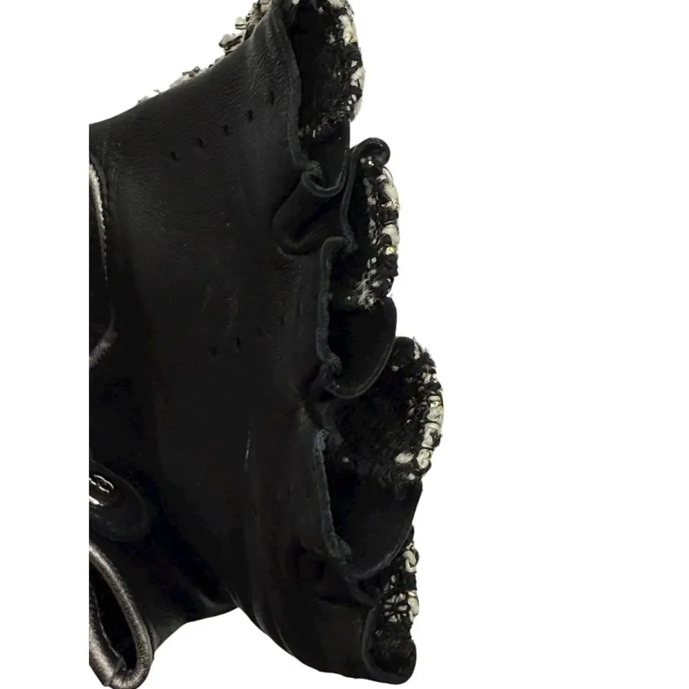 Chanel Black Tweed & Lambskin Fingerless Gloves – Size 7.5